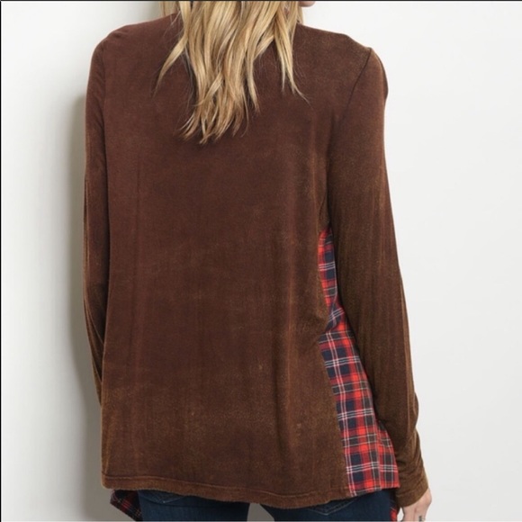 CLEARANCE ‼️RED BROWN CHECKERED CARDIGAN- kimono - Picture 3 of 3